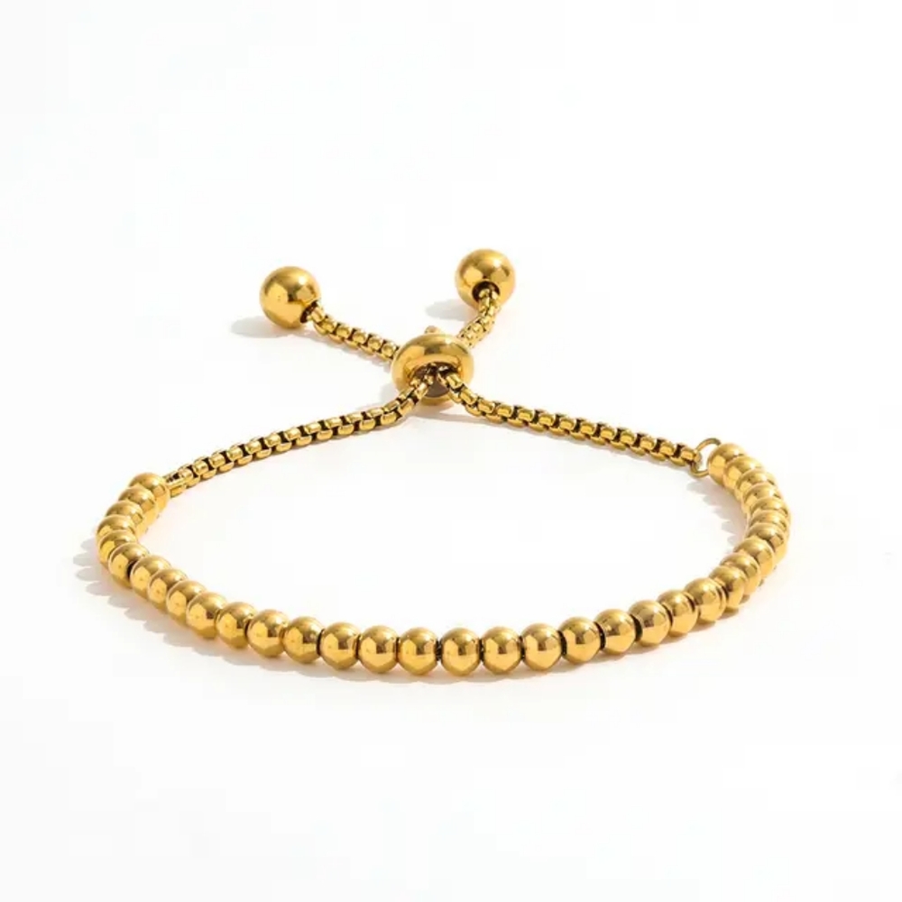 Gold Plated Bead Adjustable Bracelet. Non Tarnish and Waterproof